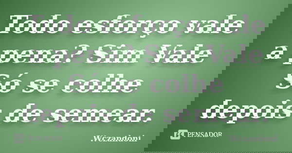 Todo esforço vale a pena? Sim Vale Só se colhe depois de semear.... Frase de Wczandoni.