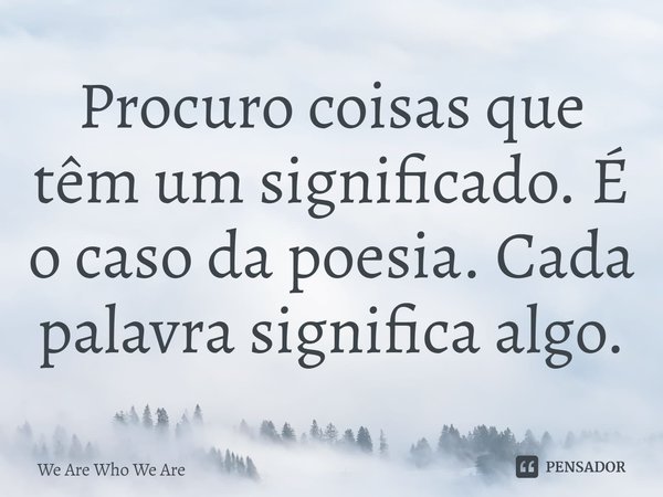 ⁠Procuro coisas que têm um significado. É o caso da poesia. Cada palavra significa algo.... Frase de We Are Who We Are.