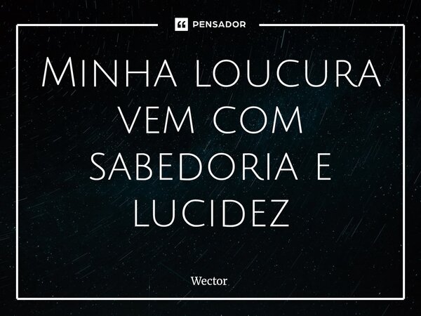 ⁠Minha loucura vem com sabedoria e lucidez... Frase de Wector.