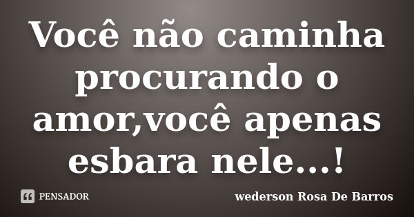 Você não caminha procurando o amor,você apenas esbara nele...!... Frase de wederson Rosa De Barros.