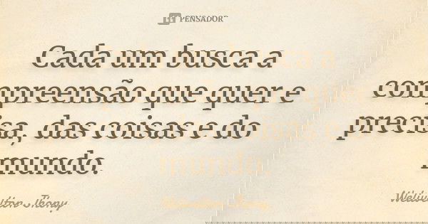 Cada um busca a compreensão que quer e precisa, das coisas e do mundo.... Frase de Welivelton Jhony.