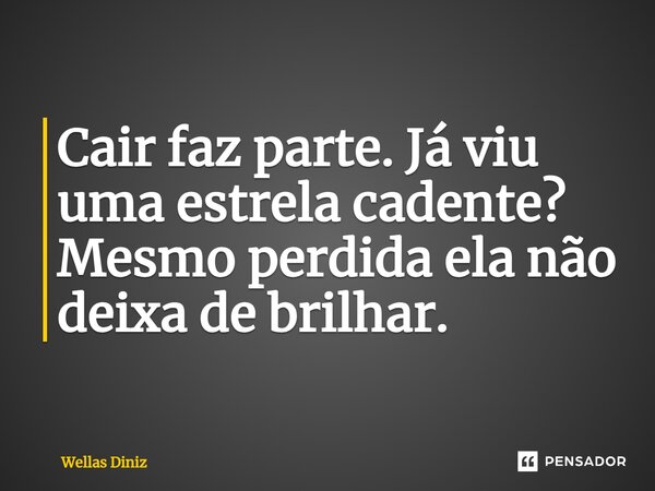 ⁠Cair faz parte. Já viu uma estrela cadente? Mesmo perdida ela não deixa de brilhar.... Frase de Wellas Diniz.