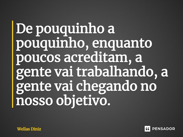 ⁠De pouquinho a pouquinho, enquanto poucos acreditam, a gente vai trabalhando, a gente vai chegando no nosso objetivo.... Frase de Wellas Diniz.