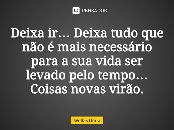 ⁠Deixa ir… Deixa tudo que não é mais necessário para a sua vida ser levado pelo tempo… Coisas novas virão.... Frase de Wellas Diniz.