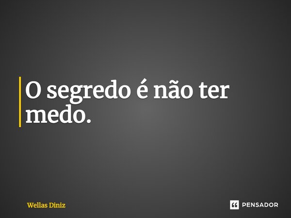 ⁠O segredo é não ter medo.... Frase de Wellas Diniz.