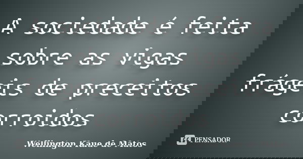 A sociedade é feita sobre as vigas frágeis de preceitos corroidos... Frase de Wellington kaue de Matos.