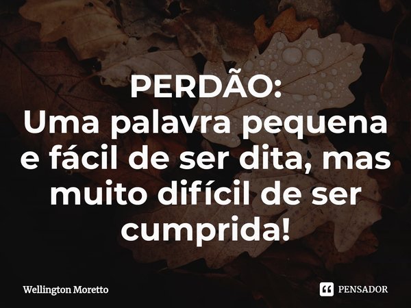 ⁠PERDÃO:
Uma palavra pequena e fácil de ser dita, mas muito difícil de ser cumprida!... Frase de Wellington Moretto.