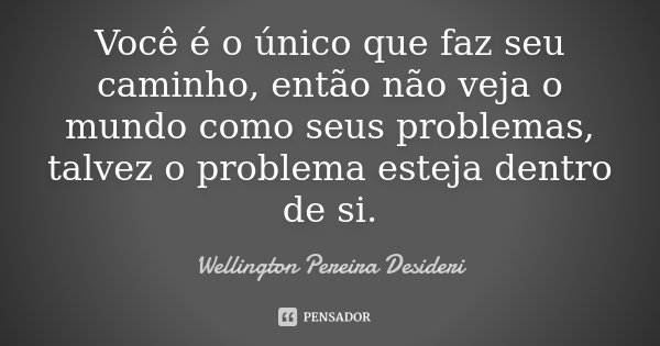 Você é o único que faz seu caminho, então não veja o mundo como seus problemas, talvez o problema esteja dentro de si.... Frase de Wellington Pereira Desideri.