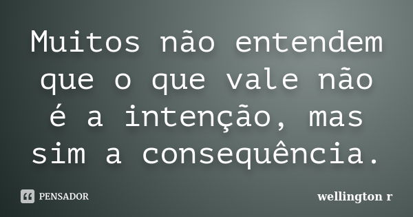 Muitos não entendem que o que vale não é a intenção, mas sim a consequência.... Frase de Wellington R.