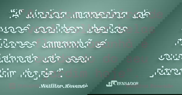 “A única maneira de você colher belas flores amanhã é cuidando do seu jardim hoje”.... Frase de Welliton Resende.