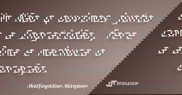 Um Não q ouvimos junto com a Ingratidão, fere a alma e machuca o coração.... Frase de Wellyngthon Marques.