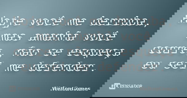 Hoje você me derruba, mas amanhã você corre, não se esqueça eu sei me defender.... Frase de WeltonGomes.