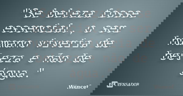 "Se beleza fosse essencial, o ser humano viveria de beleza e não de água."... Frase de Wencef.
