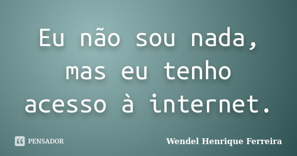 Eu não sou nada, mas eu tenho acesso à internet.... Frase de Wendel Henrique Ferreira.