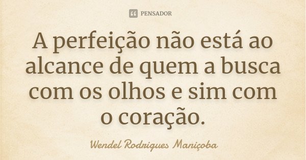 A perfeição não está ao alcance de quem a busca com os olhos e sim com o coração.... Frase de Wendel Rodrigues Maniçoba.