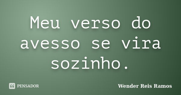 Meu verso do avesso se vira sozinho.... Frase de Wender Reis Ramos.