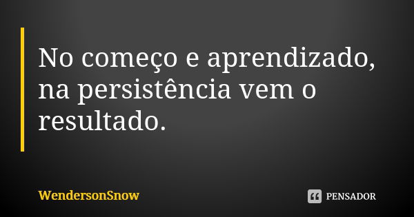 No começo e aprendizado, na persistência vem o resultado.... Frase de WendersonSnow.