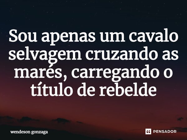 ⁠Sou apenas um cavalo selvagem cruzando as marés, carregando o título de rebelde... Frase de wendeson gonzaga.