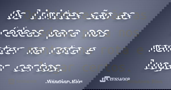 Os limites são as rédeas para nos manter na rota e lugar certos.... Frase de Wendson Rios.