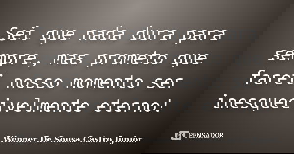 Sei que nada dura para sempre, mas prometo que farei nosso momento ser inesquecivelmente eterno!... Frase de Wenner De Sousa Castro Junior.