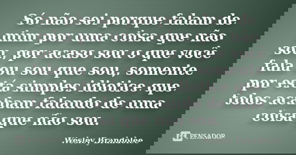 Só não sei porque falam de mim por uma coisa que não sou, por acaso sou o que você fala ou sou que sou, somente por está simples idiotice que tolos acabam falan... Frase de Wesley Brandolee.