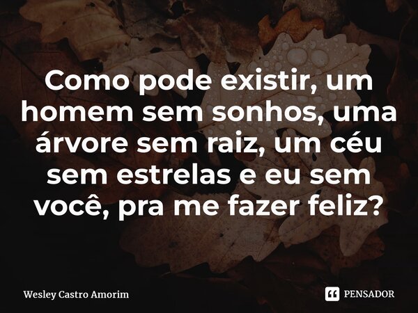 ⁠Como pode existir, um homem sem sonhos, uma árvore sem raiz, um céu sem estrelas e eu sem você, pra me fazer feliz?... Frase de Wesley Castro Amorim.