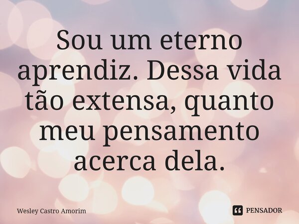 ⁠Sou um eterno aprendiz. Dessa vida tão extensa, quanto meu pensamento acerca dela.... Frase de Wesley Castro Amorim.