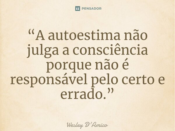 ⁠“A autoestima não julga a consciência porque não é responsável pelo certo e errado.”... Frase de Wesley D'Amico.