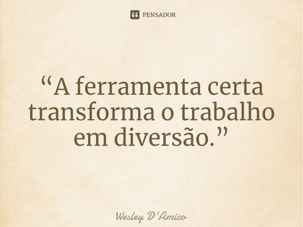 ⁠“A ferramenta certa transforma o trabalho em diversão.”... Frase de Wesley D'Amico.