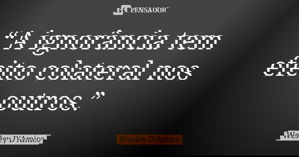 “A ignorância tem efeito colateral nos outros.”... Frase de Wesley D'Amico.