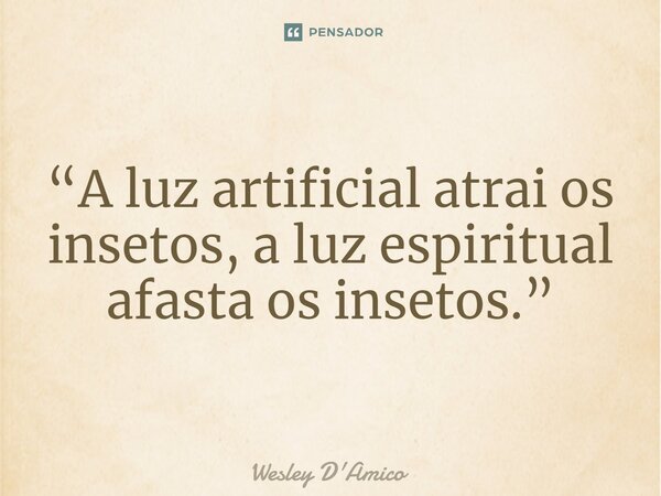 ⁠“A luz artificial atrai os insetos, a luz espiritual afasta os insetos.”... Frase de Wesley D'Amico.