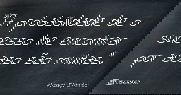 “A probabilidade de o sucesso lhe encontrar por acaso são muitas.”... Frase de Wesley D'Amico.