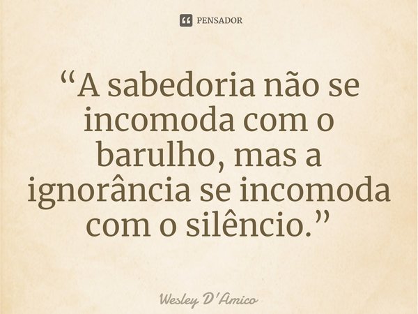 ⁠“A sabedoria não se incomoda com o barulho, mas a ignorância se incomoda com o silêncio.”... Frase de Wesley D'Amico.
