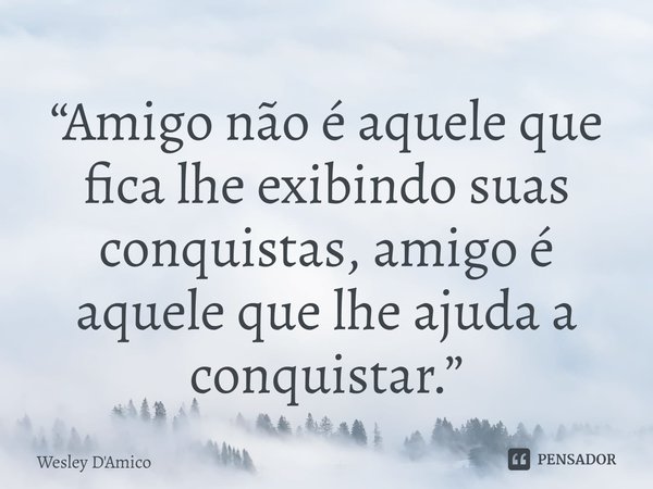 ⁠“Amigo não é aquele que fica lhe exibindo suas conquistas, amigo é aquele que lhe ajuda a conquistar.”... Frase de Wesley D'Amico.