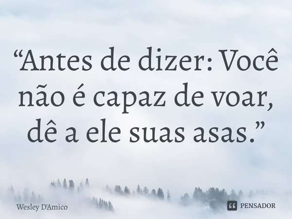 ⁠“Antes de dizer: Você não é capaz de voar, dê a ele suas asas.”... Frase de Wesley D'Amico.
