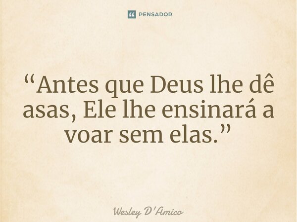 ⁠“Antes que Deus lhe dê asas, Ele lhe ensinará a voar sem elas.”... Frase de Wesley D'Amico.