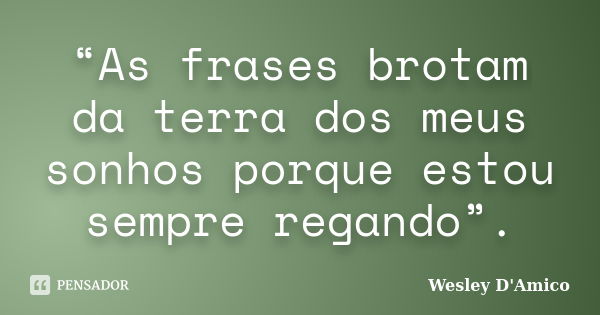 “As frases brotam da terra dos meus sonhos porque estou sempre regando”.... Frase de Wesley D'Amico.