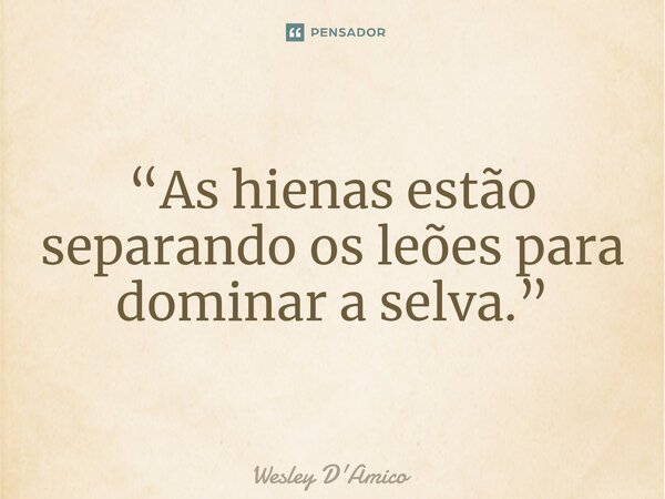 ⁠“As hienas estão separando os leões para dominar a selva.”... Frase de Wesley D'Amico.