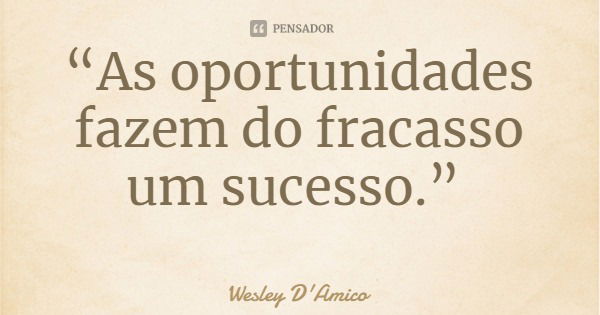 “As oportunidades fazem do fracasso um sucesso.”... Frase de Wesley D'Amico.