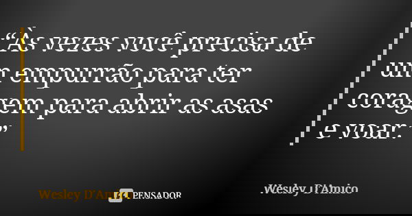 “Às vezes você precisa de um empurrão para ter coragem para abrir as asas e voar.”... Frase de Wesley D'Amico.