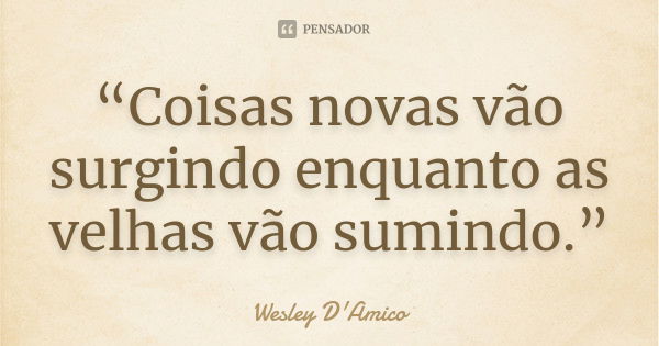 “Coisas novas vão surgindo enquanto as velhas vão sumindo.”... Frase de Wesley D'Amico.