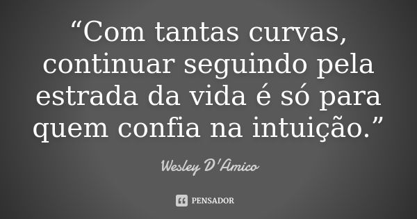 “Com tantas curvas, continuar seguindo pela estrada da vida é só para quem confia na intuição.”... Frase de Wesley D'Amico.