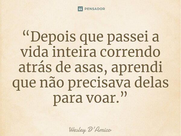 ⁠“Depois que passei a vida inteira correndo atrás de asas, aprendi que não precisava delas para voar.”... Frase de Wesley D'Amico.