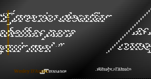 “É preciso desafiar as abelhas para conseguir mel.”... Frase de Wesley D'Amico.