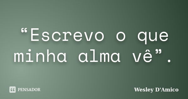 “Escrevo o que minha alma vê”.... Frase de Wesley D'Amico.