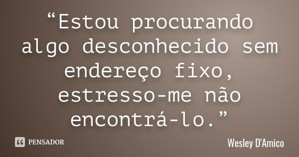 “Estou procurando algo desconhecido sem endereço fixo, estresso-me não encontrá-lo.”... Frase de Wesley D'Amico.