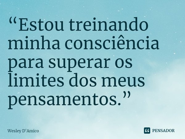 ⁠“Estou treinando minha consciência para superar os limites dos meus pensamentos.”... Frase de Wesley D'Amico.