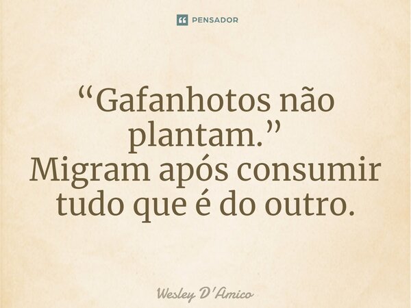⁠“Gafanhotos não plantam.” Migram após consumir tudo que é do outro.... Frase de Wesley D'Amico.