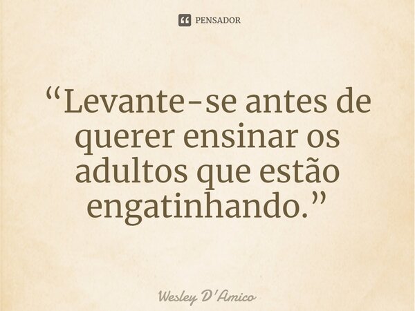 ⁠“Levante-se antes de querer ensinar os adultos que estão engatinhando.”... Frase de Wesley D'Amico.
