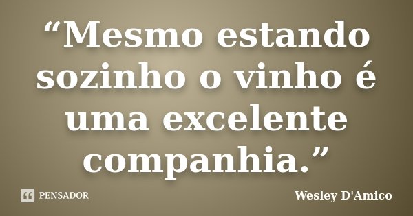 “Mesmo estando sozinho o vinho é uma excelente companhia.”... Frase de Wesley D'Amico.